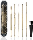 Hion 6 Pcs Extended Ear Wax Removal Kit, Professional Double-Headed אוזניים Pick Earwax Removal Tools,316L Stinless Steel Cleaner Curette עם ניקוי Brush ו- Storage Box, Suit for Kid Adult (Gold)