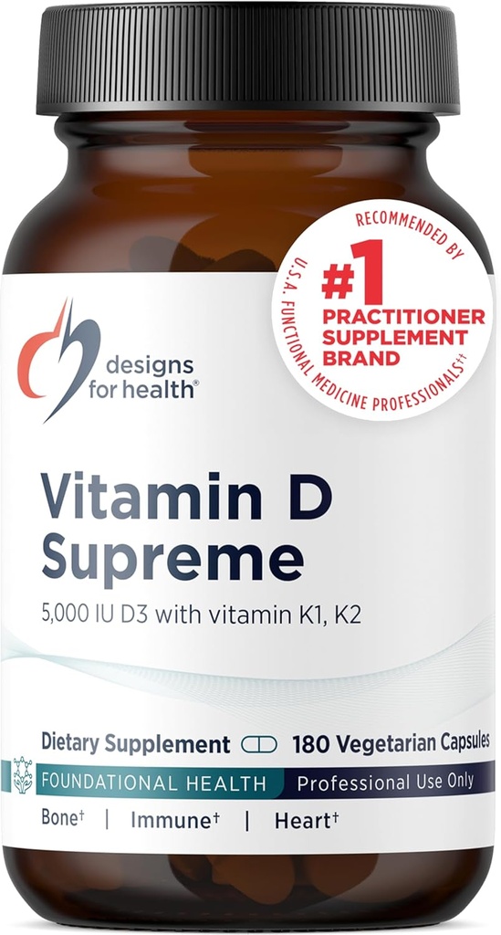 עיצוב בריאות ויטמין D העליון - ויטמין D 5000 IU עם 2000mcg ויטמין K כמו MK4 לבריאות העצם, בריאות הלב, Mood & Immune תמיכה - ויטמין D3 משופר עם תוסף GGG (180 קפסולות)