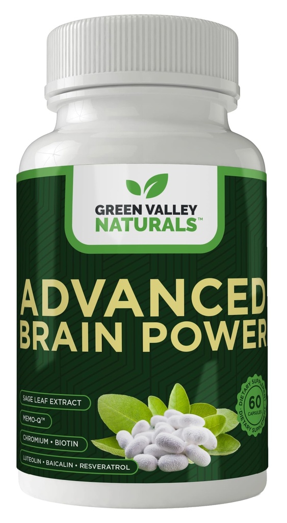 GREEN VALLEY NATURALS - Advanced Brain Power - תומך בתפקוד המוח הבריא, הנורמלי, פוקוס וריכוז, שנוסחה קלינית לתמיכה בקלילות המוח. (בקבוק, 60, Count)