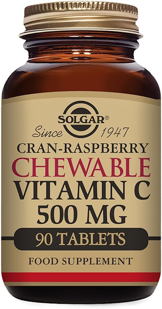 Solgar ויטמין C 500 מ"ג Chewable Tablets, קריין Raspberry Flavor - 90 Count - Antioxidant & Immune Support - תומך עור בריא ופרקים - Non-GMO, טבעוני, Gluten Free, כשר - 90 משרתים