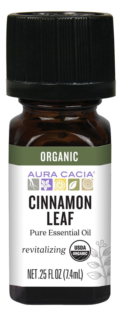 Aura Cacia אורגני Cinnamon Leaf Essential Oil, 0.25 Ounce