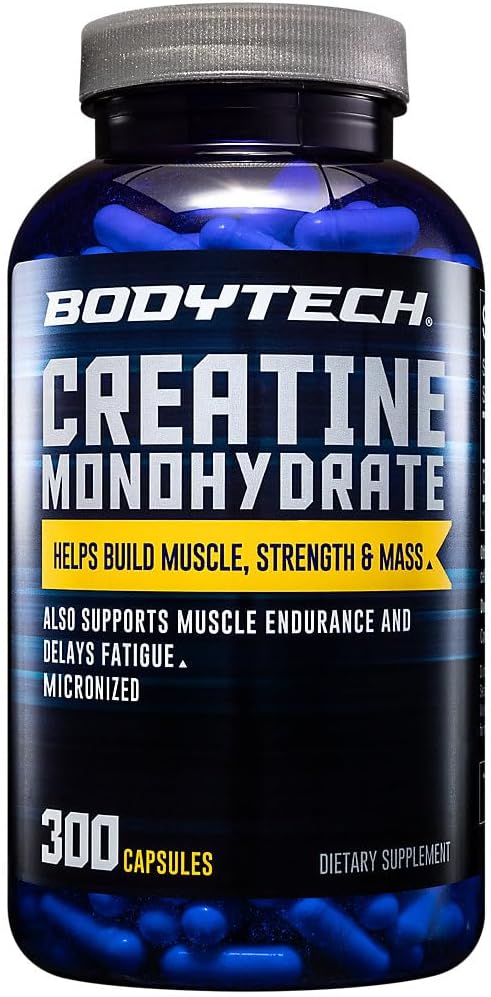 BODYTECH Creatine Monohydrate קפסולות מיקרון תמיכה כוח שרירים, Mass, and Endurance (300 קפסולות)