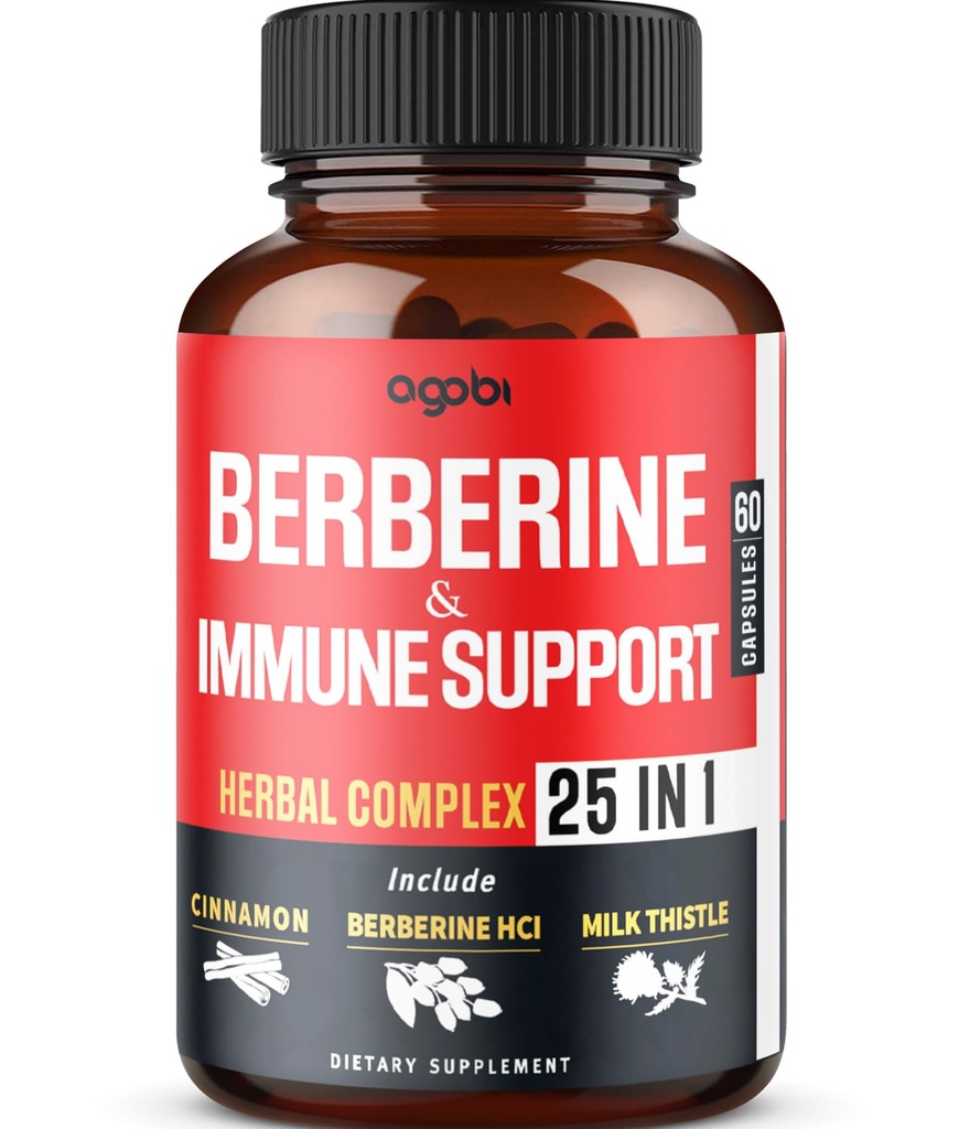 Premium Berberine תוסף עם Ceylon, Ashwagandha, Turmeric, Milk Thistle, Elderberry & Black Pepper - תומך במערכת החיסון, Cardiovascular & Gastro - 60 קפסולות