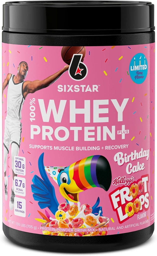 שישה כוכבים אבקת חלבון Whey פלוס | שריר בניין & Recovery Plus Immune תמיכה | שריר בונה עבור גברים ונשים | עוגת יום הולדת Froot Loops