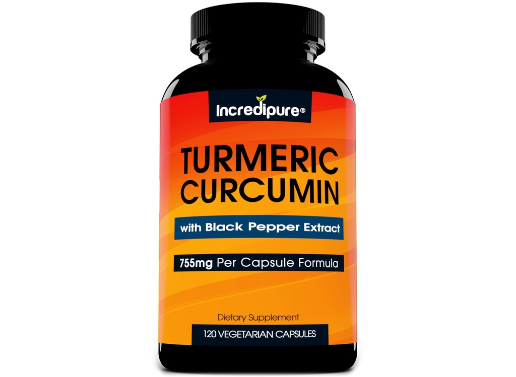 תוסף Turmeric Curcumin w / BioPerine - 755 מ"ג Per קפסולה, 120 Veggie Caps על ידי Curcumin Incredipure