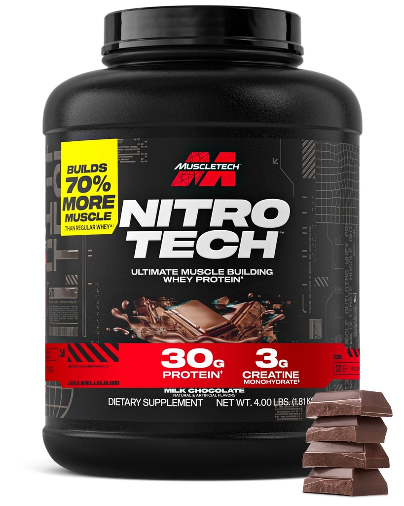 אבקת חלבון שרירי Whey (Milk Chocolate, 4 פאונד) - Nitro-Tech Ultimate השריר פורמולה עם חלבון Whey חלבון Isolate - 30 גרם של חלבון, 3g של Creatine & 6.8g של BCAA - Packaging May Vary Vary חלבון Isolate - 30g של חלבון, 3 גרם של קריטין ו 6.8g של BCAA - Packaging May Vary Vary Vary Vary Vary