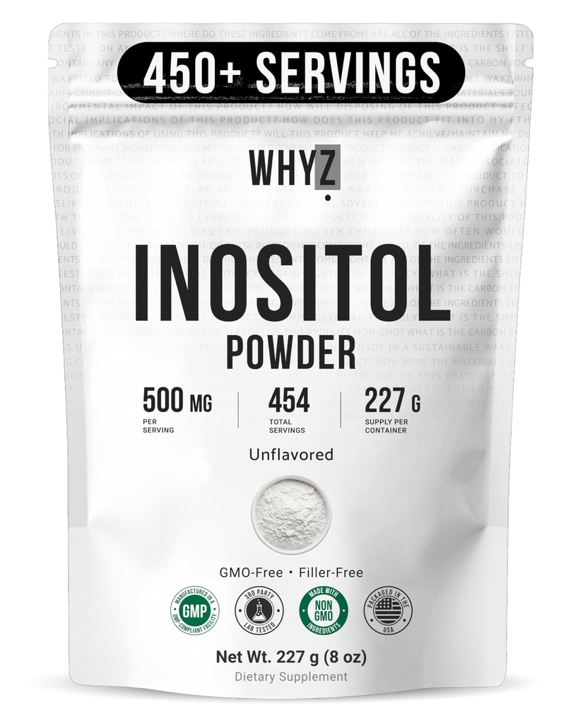 אבקת Myo-Inositol 8oz, תוסף טבעי של Myo Inositol לתמיכה ב- Ovarian Support, Fertility and Hormonal Balance, Pure Inositol אבקת, Myo-Inositol עבור אנרגיה, בריאות המוח, 454 משרתים