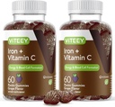 VITEEY Iron Gummies - ברזל עם ויטמין C - אנרגיה, תמיכה ותוספת אנמיה לנשים וגברים - טבעוני, Gluten Free - 120 Count