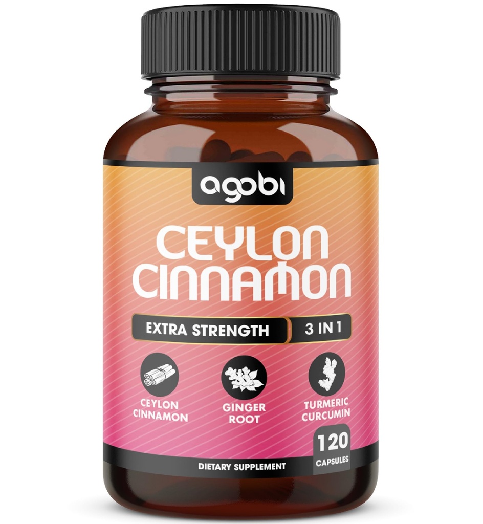 קפסולות Ceylon Cinnamon - בשילוב עם ג'ינג'ר Root ו- Turmeric Curcumin תוסף - 120 קפסולות טבעוניות