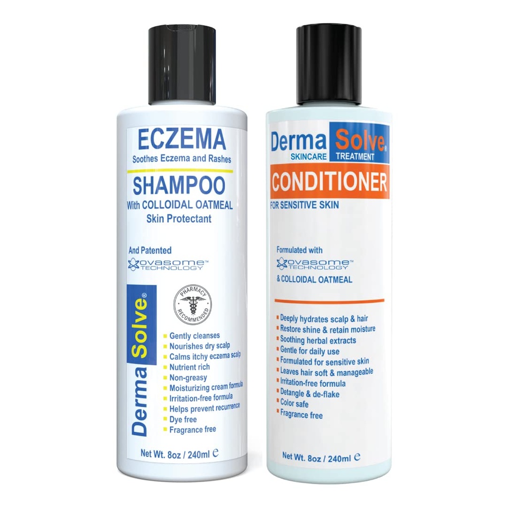 אקזמה Shampoo & Conditioner (Combo Pack) - Flare Control Scalp & flake הקלה טיפול כי הגנה, Moisturizes, ותיקון העור על ידי DermaSolve - ילדים ומבוגרים - Steroid חינם חינם