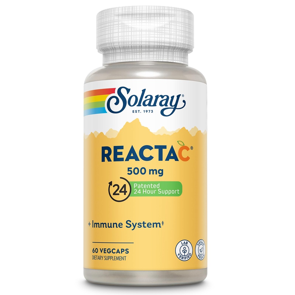 SOLAרי Reacta-C עם ויטמין C 500 מ"ג - 200 מ"ג bioflavonoid Concentrate, Immune Defense ויטמינים - פטנט 24 Hour Immune תמיכה תוסף - טבעוני - 60 קפסולות, 60 משרתים