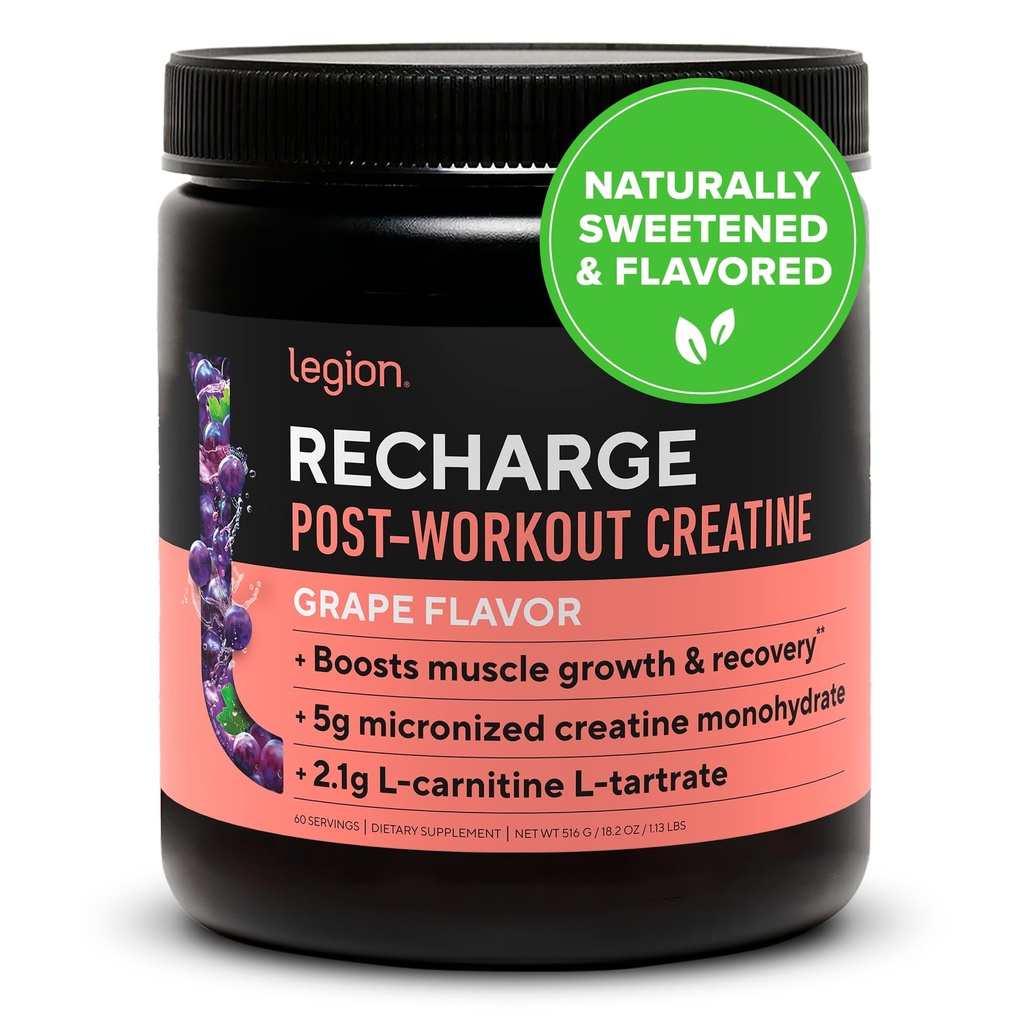 LEGION recharge Post Workout תוסף - כל שריר טבעי בונה & Recovery לשתות עם Micronized Creatine Monohydrate. באופן טבעי מתוק ומשופר, בטוח ובריא. (Grape, 60 משרתים)