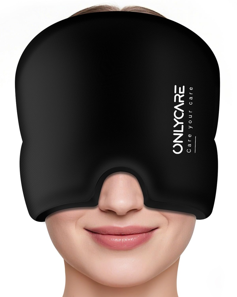 רק CARE Migraine הקלה Cap, Soothing Migraine Mask, Upgraded Odorless Gel Ice Head Wrap, Hot and Cold Therapy, FSA-HSA Eligible Headache Pack for Tension and Stress (Black)