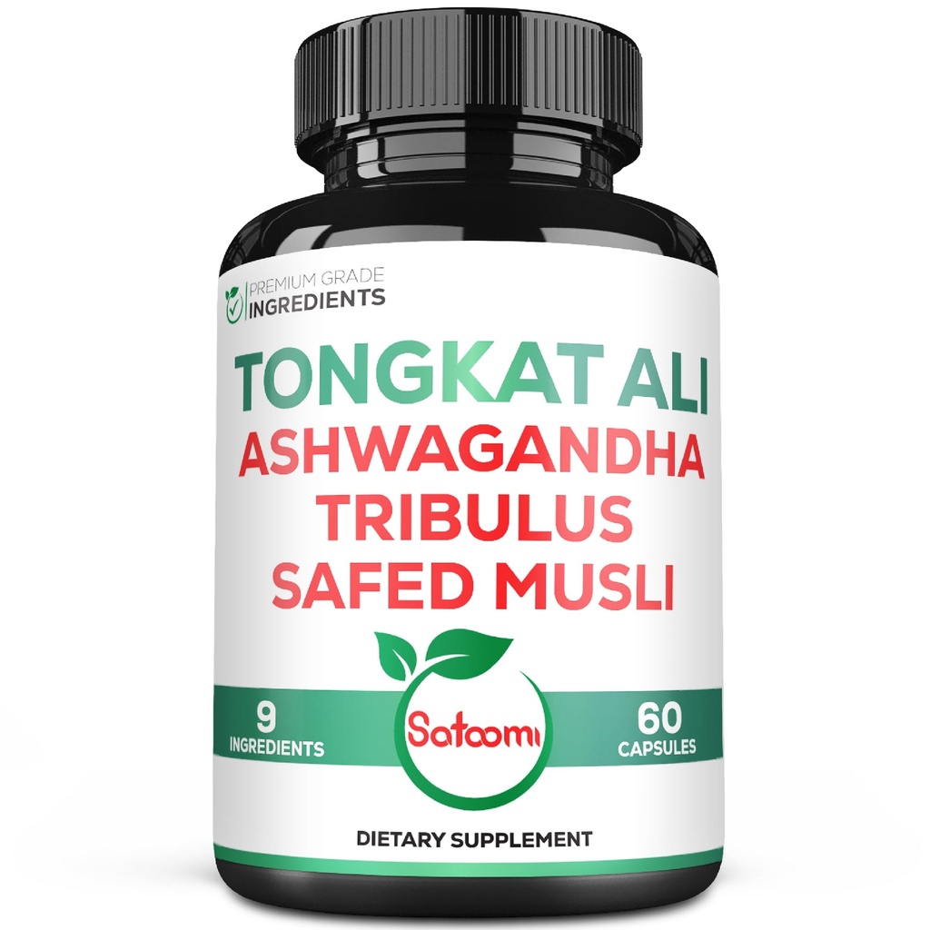 Satoomiטונגkat Ali Root לחלץ 200:1-9 עשבים חיוניים עם Ashwagandha, Tribulus Terrestris & More - תמיכה כוח, אנרגיה ו Immune בריא - 60 טבעוני Caps 2 חודש אספקה