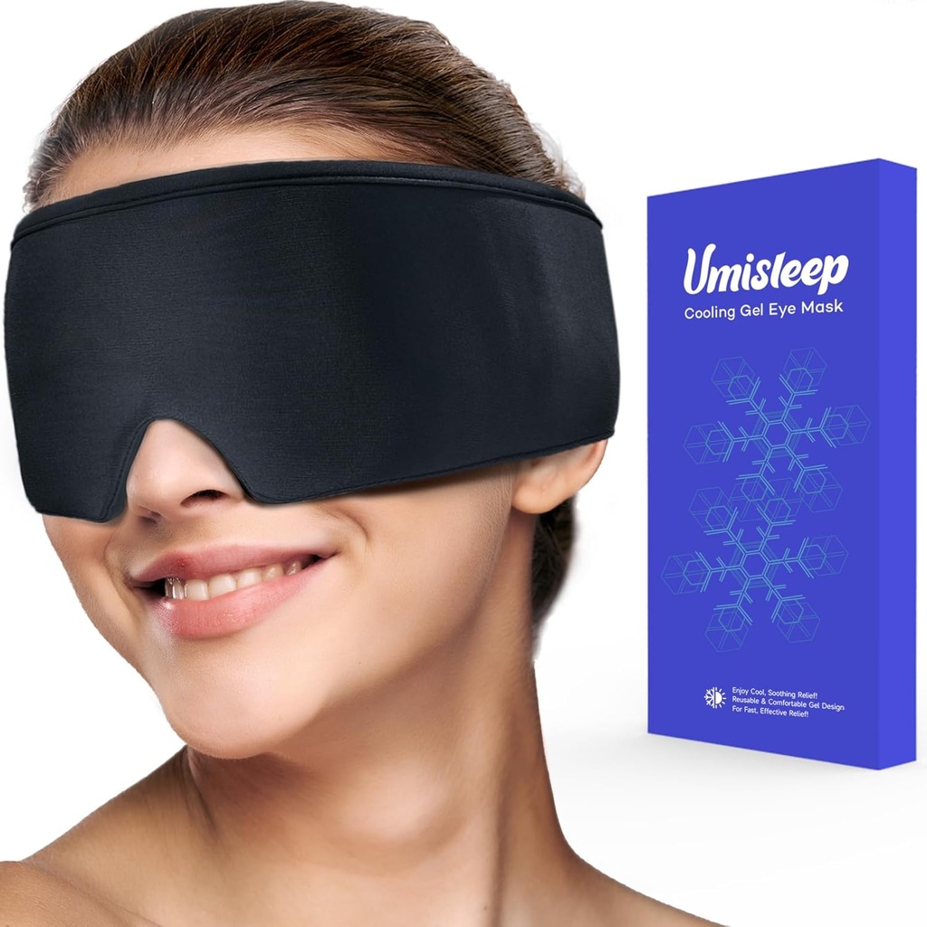 Umisleep Cooling Eye Mask, Soft Cold Sleep Mask for Dry Eyes, Reusable Gel Eye Ice Pack, Cold Compress Therapy, Stye Eye Treatment, Headache, Dark Circles, Puffy Eyes, Migraines הקלה, Black Black Compress Therapy, Stye Treatment, Stye Treatment, Stye Treatment, Headache, Dark Circles, Puffy Eyes, Migraines Relief, Black Black Black Black Black Black Compress Therapy