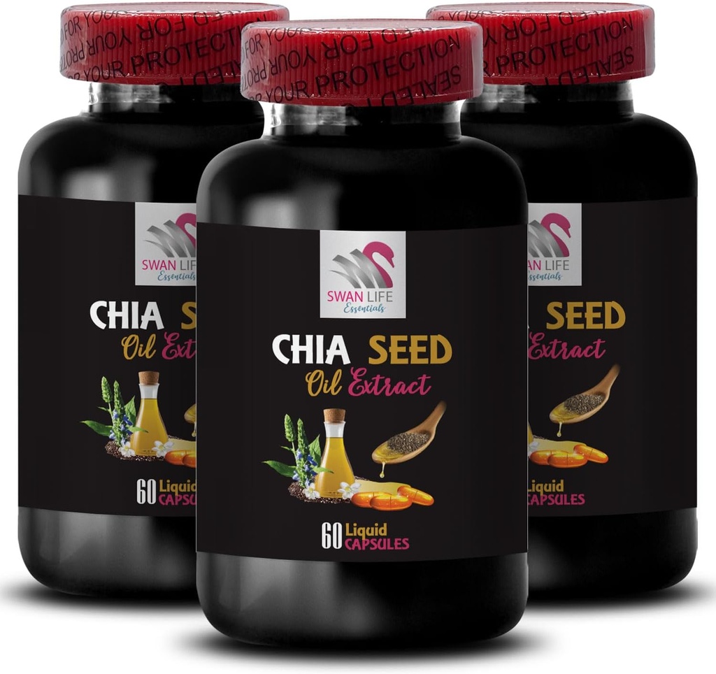שמן צמחי - CHIA SEED OIL EXTRACT - hydrting שמן, מרקם עשיר, שיער טיפול, Glossy לסיים, זוהר טבעי, צ'יה יתרונות, מרקם קל משקל, שמן גוף טהור, שמן Glow שמן 3 בקבוקי 180 Caps