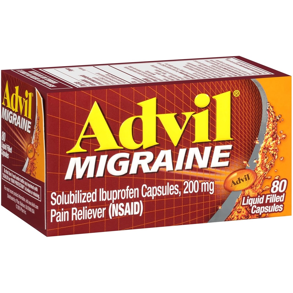 Advil Migraine Pain Reliever, Solubilized Ibuprofen 200 מ"ג, 80 הרוזן, קפסולות ממולאות נוזלי, Powerful Migraine הקלה