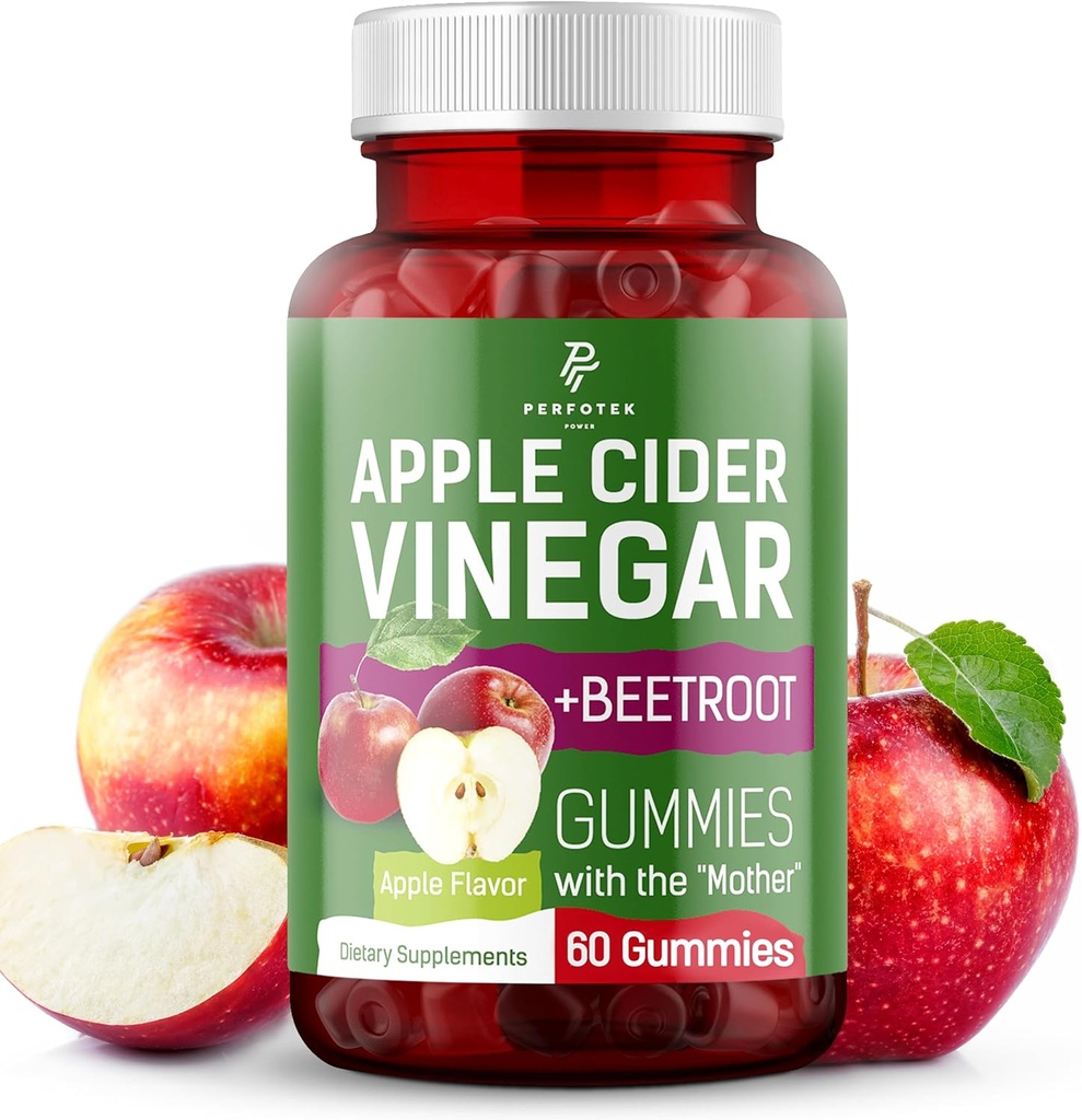 Apple Cider Vinegar Gummies - Natural Apple Flavor - Healthy Keto Gummies - Non GMO, טבעוני, Gluten Free - Apple Cider Gummies (60 חתיכות)