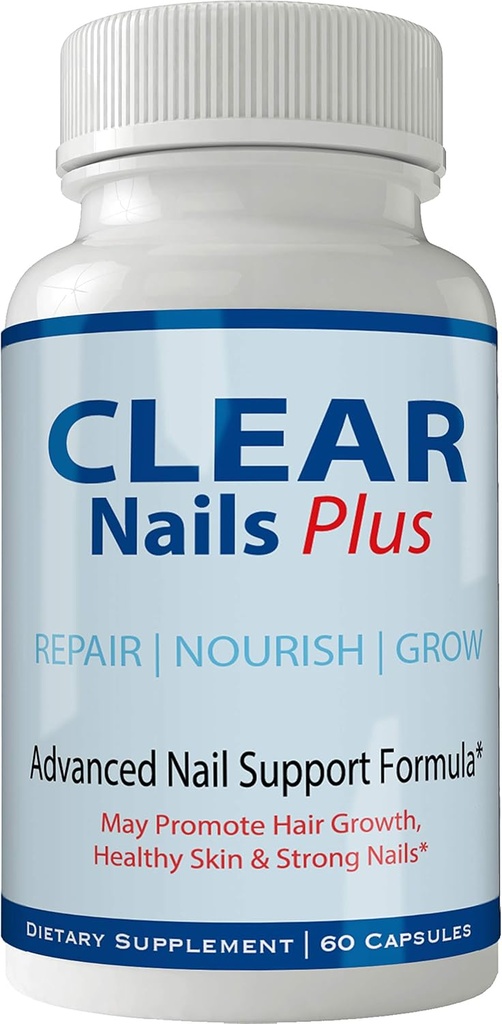 Clear Nails Plus Pills תוסף - ויטמין צמיחה ייחודי שיער ומינרלים עם ביוטין - גלוטן חינם 60 קפסולות - שיער להש עור וציפורים כוח נוסף פורמולה הצמיחה Booster