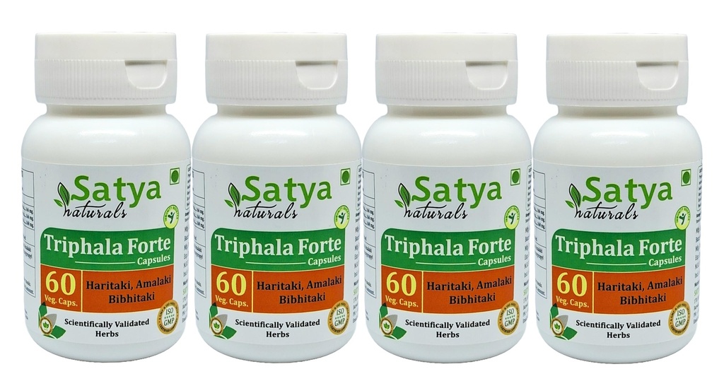 Triphala Forte קפסולות 500 מ"ג. 60 Veg. כמוסות | Amalaki, Haritaki, Bibhitaki לחלץ קפסולות לגברים ונשים | Ayurvedic Herbal / Remedies | 10:1 Forte (4 בקבוקי 60 קפסולות)