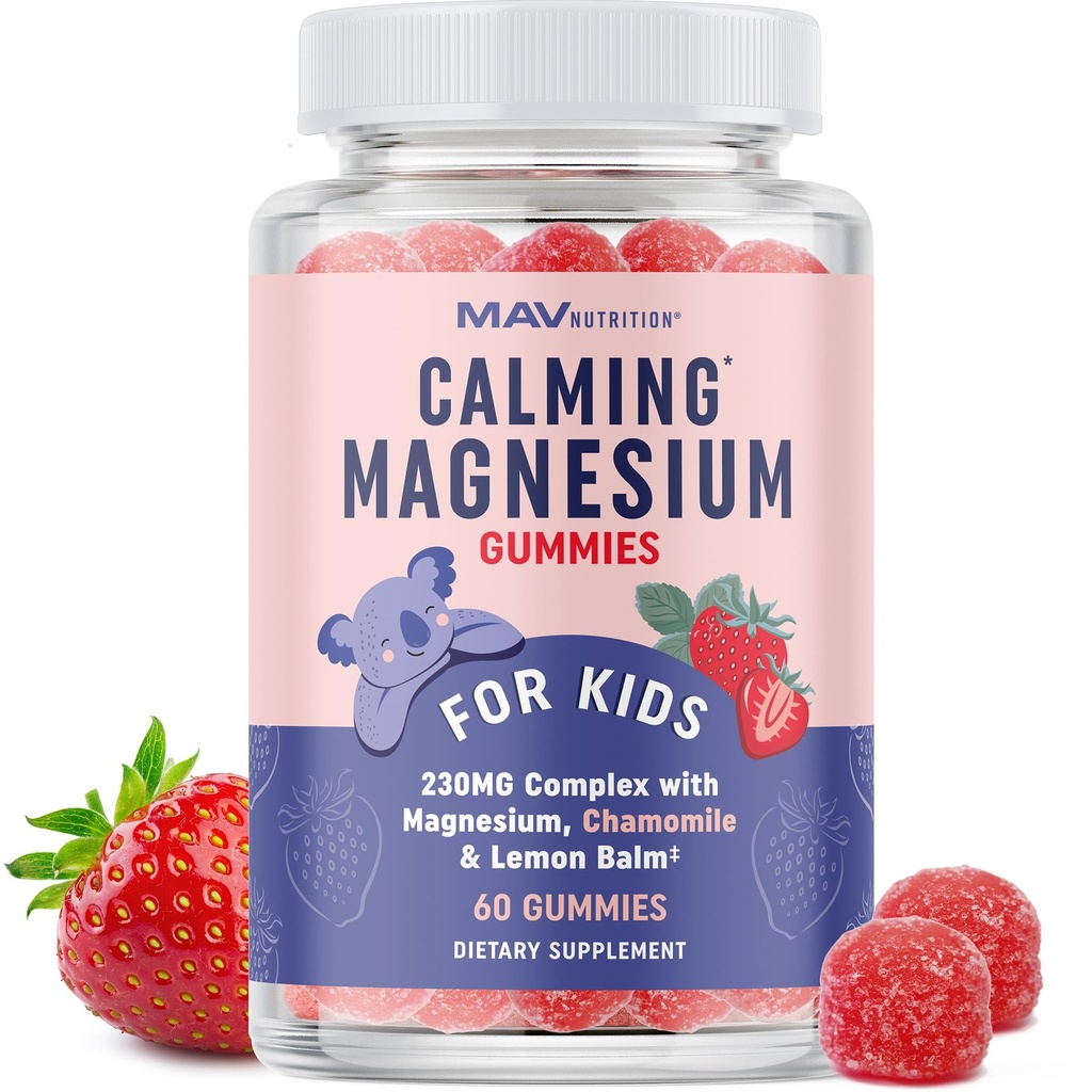 Magnesium Calming Gummies לילדים | Strawberry | מרגיעה & Natural Wake-Sleep Cycles | מרגיע מגנזיום לילדים עם Chamomile & Lemon Balm | Non-GMO, Gluten-Free | Calm Gummies 60ct 60ct