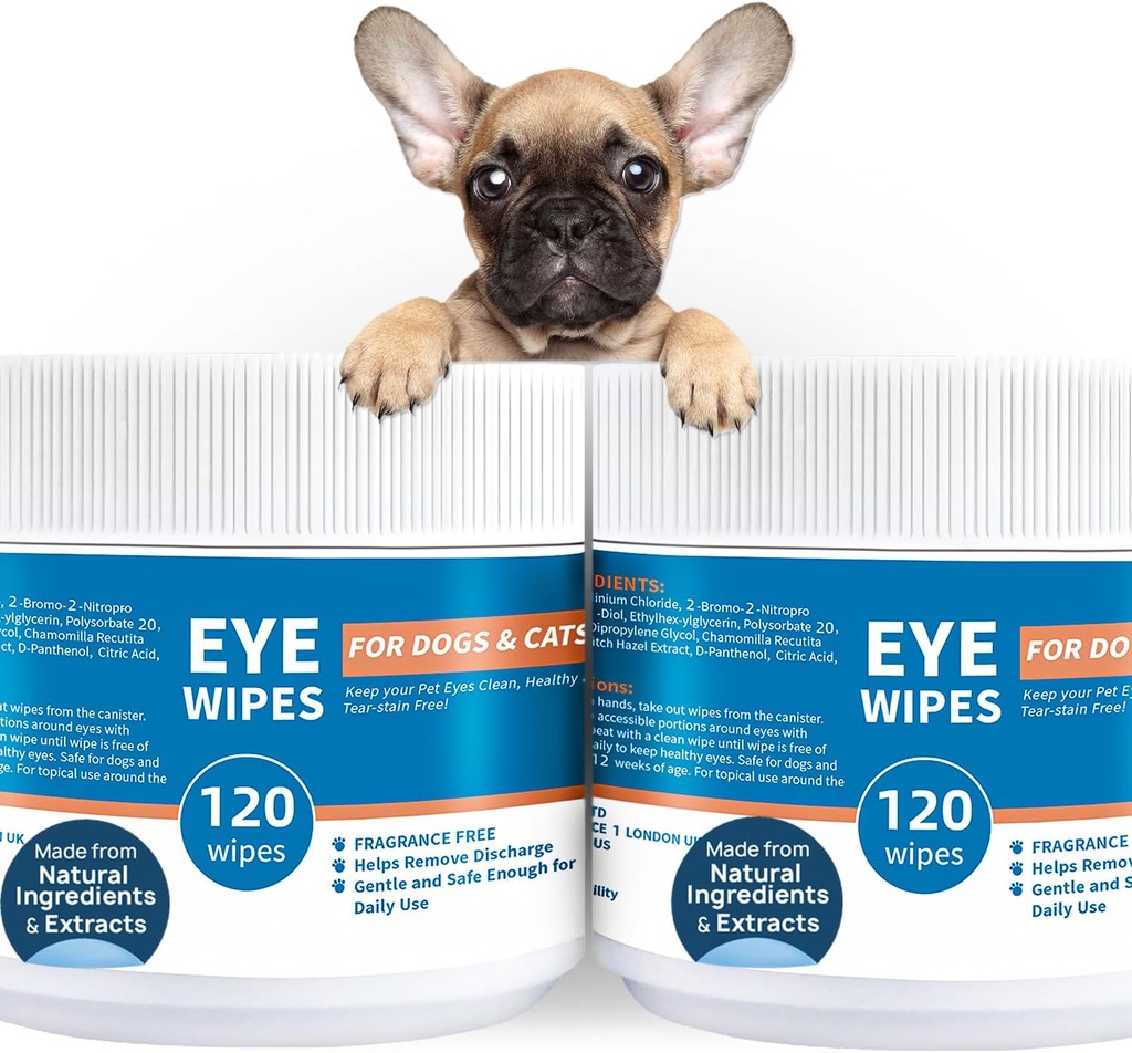 כלב חתול עין Wipes - 240ct Wet Pad Gentle Tear Stain Remover Wipes for Dogs Horses - Non-Stinging Eye Irrigation Formula, Remove Dried Mucus, Discharge & Tear Stains