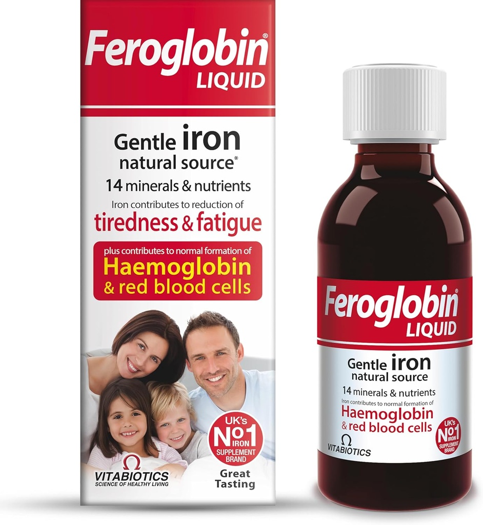 Feroglobin Gentle Iron ונוזל תזונתי - צמצום עייפות ושומן | שמירה על בריאות ו Vitality | Natural Iron Source