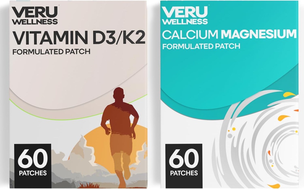 Bone Health Complete Duo Lifestyle Patches Vita D3/K2, Calcium Magnesium - self Adhesive Time Release Topical Patch, 8-10 שעות (60 יום אספקה)