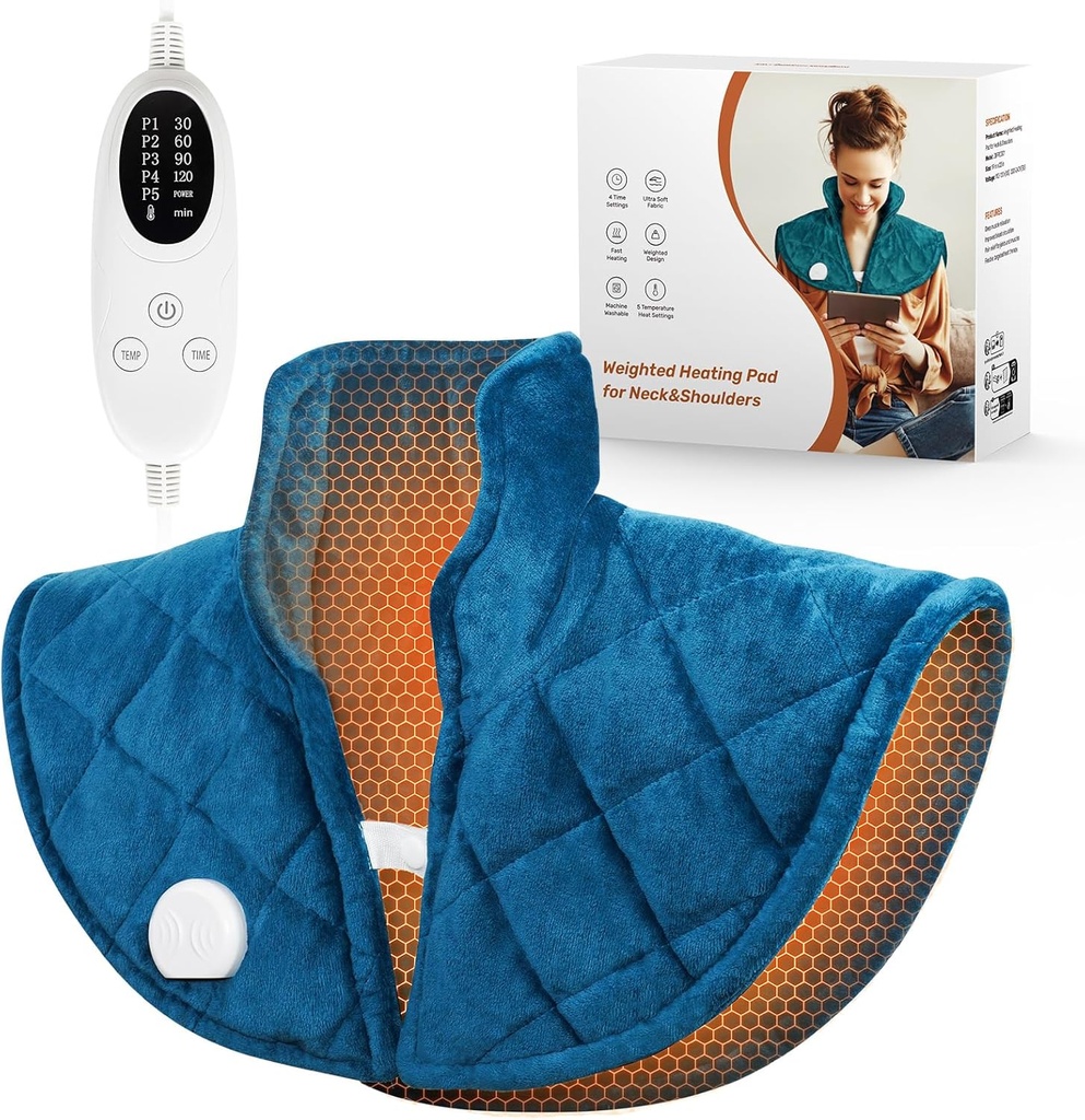 אדן במשקל עבור צוואר וכתפיים ובחזרה, 2.5lb Neck Heating Pad for Back Pain Relief, Shoulder Heating פא עם 5 הגדרות חום, 4 הגדרות זמן, מתנות יום האהבה לנשים גברים