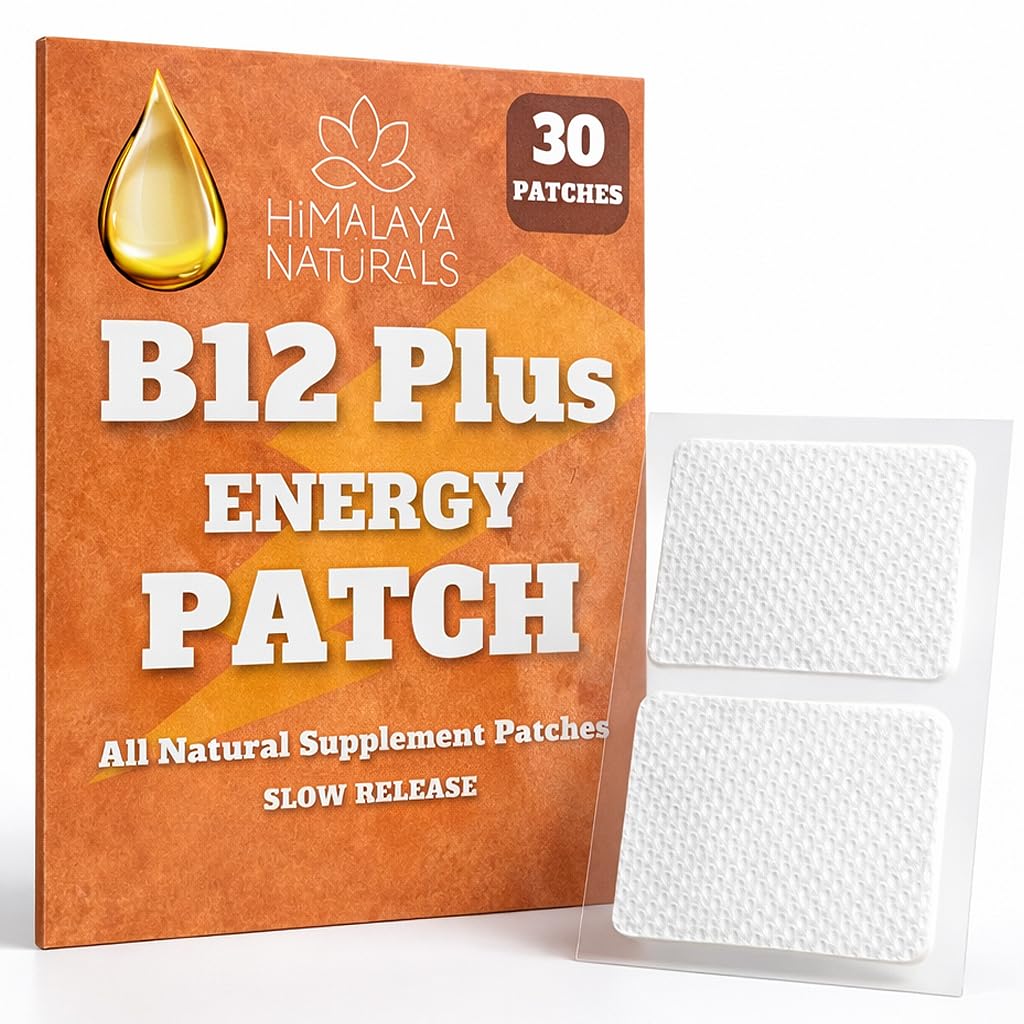 B12 Plus Energy Patches - Methylcobalamin B12-30-Day אספקה עבור אנרגיה Boost, Enhanced Stamina & Quick Recovery - B12 עבור יום יומי Vitality