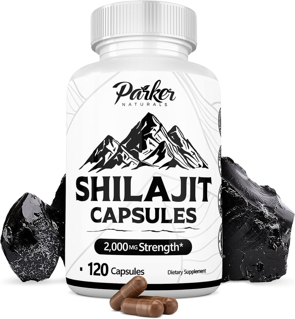 פארקר Naturals Pure Hilajit קפסולות, 2000 מ"ג כוח Shilajit Resin ו Fulvic Acid תוספת, טבעוני וגלוטן חינם קפסולות, 120 הרוזן
