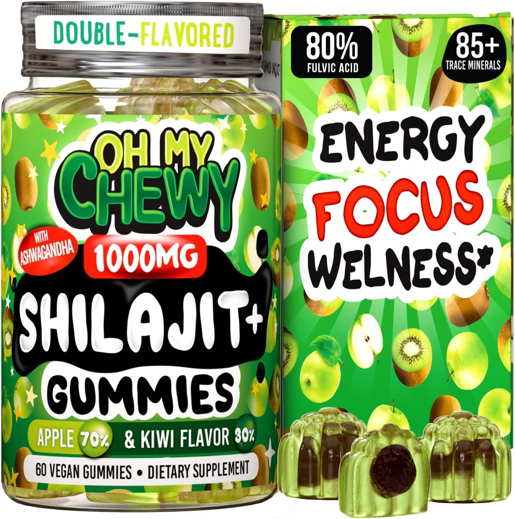 דימלאיה טהורה Shilajit Gummies - High Potency Gold Score Resin - Energy Boost and Immune Support for Men and Women with Ashwagandha ו- Shatavari - Apple & קיווי