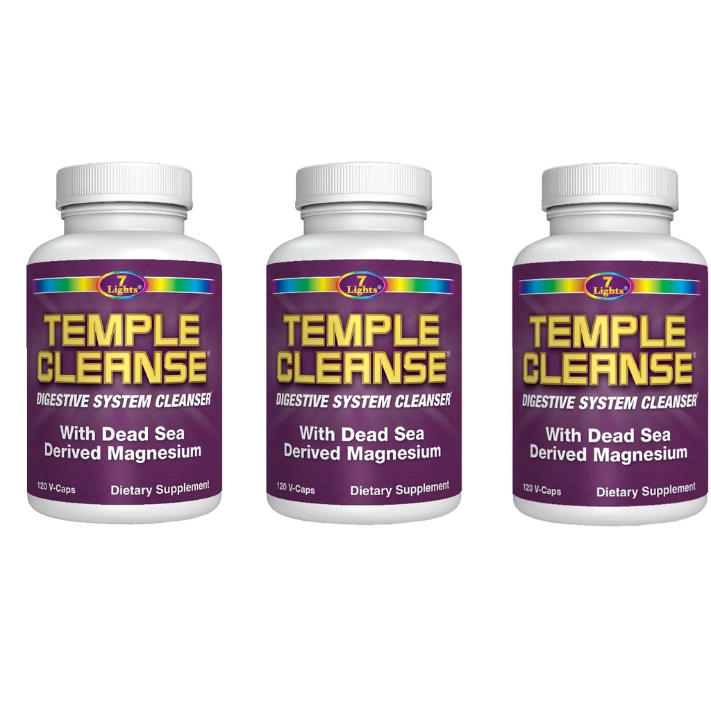 7 אורות מקדש ניקוי 3-Pack מיוחד, Magnesium, ניקוי קולון מבוסס חמצן דקוקס, Relieves Occasional Constipation עם No Gas או Bloating, Body Detox וניקוי לנשים וגברים