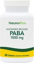 Natures Plus PABA, Sustained לשחרר (para-Aminobenzoic Acid) - 1000 מ"ג, 60 טבליות צמחוניות - תוספי תמיכה לבריאות העור, מקדם ייצור אנרגיה - Gluten-Free - 60 משרתים