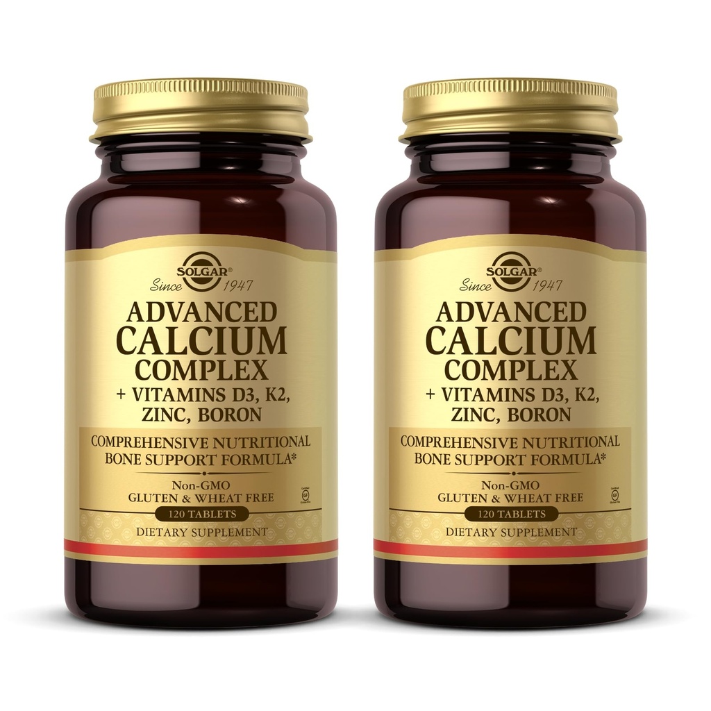 Solgar Advanced Calcium Complex - 120 טבליות, Pack of 2 - עם Zinc, Boron, ויטמינים D3 & K2 - Non-GMO, Gluten Free, Free - 60 שרתי Total