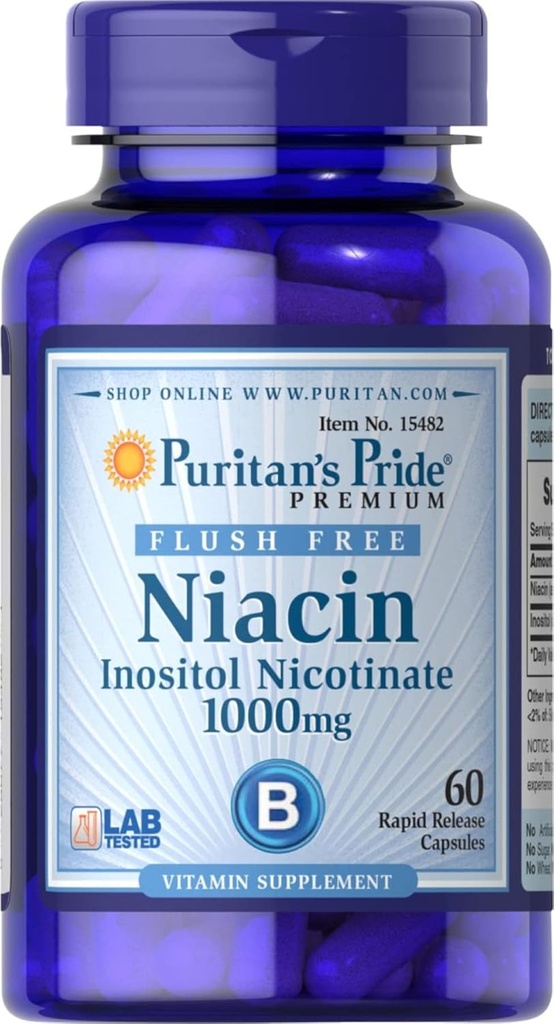 פוריטנס גאווה פלוש חינם Niacin Inositol Nicotinate 1000 Mg-60 קפסולות, 60 Count