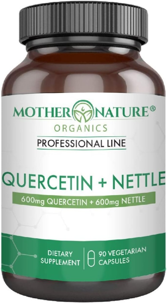 Quercetin 600mg & Nettle 600mg - Natural Flavonoids תוסף עבור Irritants עונתי, Immune Response, הזדקנות בריאה וארוכות - Non Drowsy, Non GMO, טבעוני - (90 קפסולות)