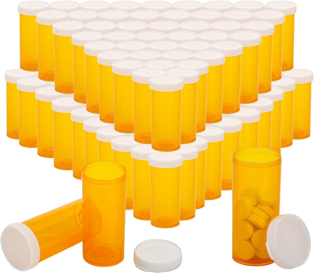 SOUJOY 100 Pack Empty Pill Bottles, 8 Drams Prescription Medicine Vials עם Caps, Multi Use Medicine Container for Pill, Crafts, Candys, תוספים ועוד
