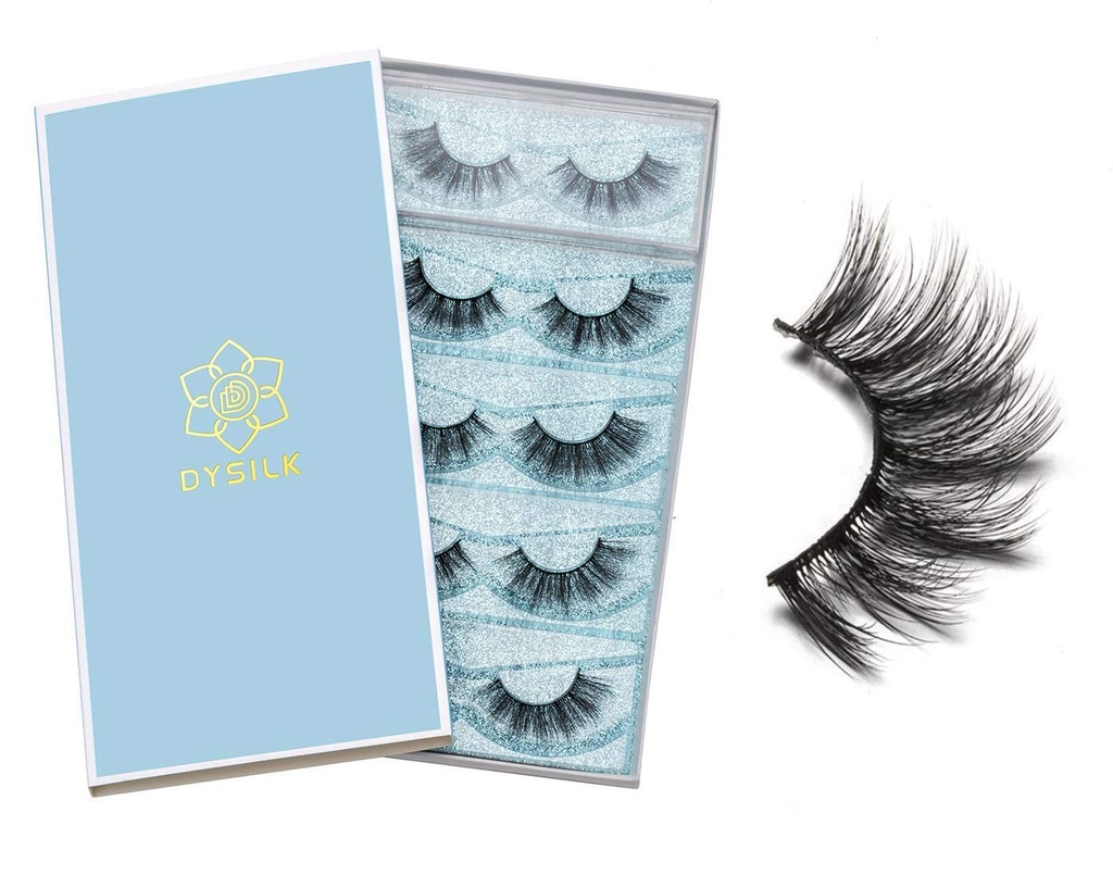 DYSILK Lashes False Eye Lashes Mink Lashes 5 Pairs 6D Lashes Pack Fluffy Lashes עין מזויפת Lashes נראה טבעי Wispy Eyelashes רצועת Lash Faux כוזב טיפות Kits | 001-15mm