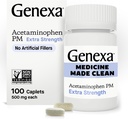 Genexa ניקוי Acetaminophen ראש 500 מ"ג כוח נוסף, Dye Free Pain Reliever, Nighttime Sleep Aid, Fever הפחתה, 0% תוספת מלאכותית, Relieves Headache, Backache, Minor Arthritis כאב, 100 טבליות
