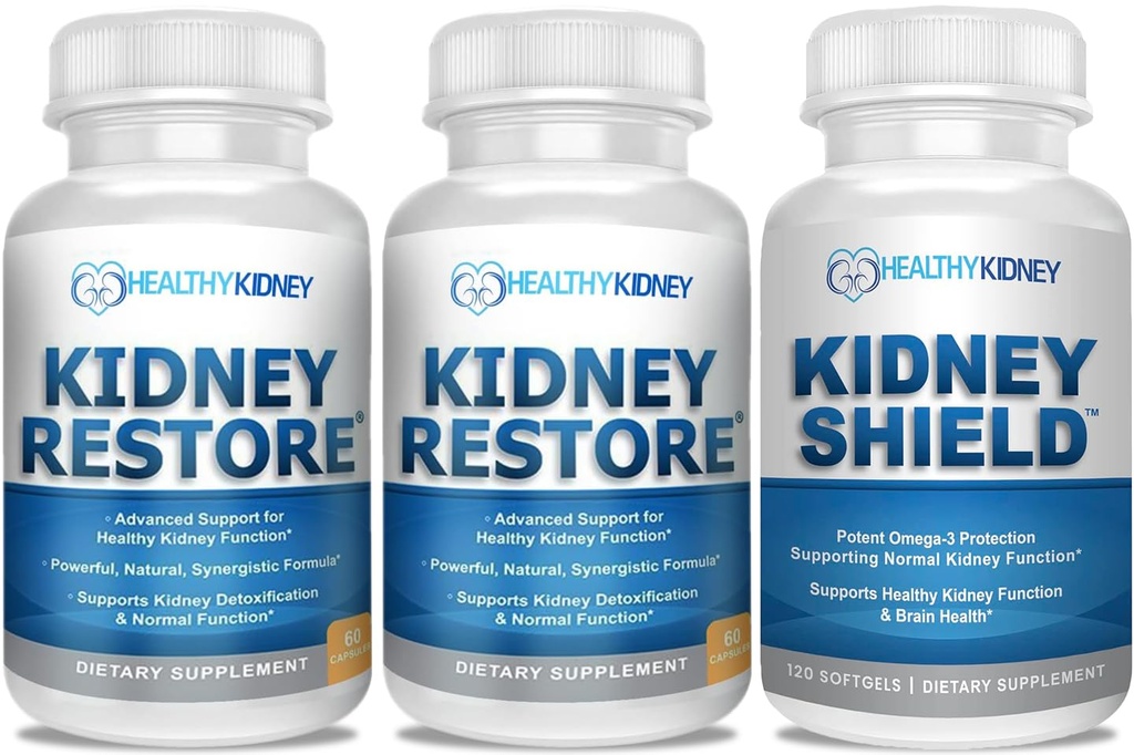 Kidney ניקויse ו- Kidney Health תוסף כדי לתמוך בתפקוד קידני רגיל 60 קפסולות, 2 Pack + Kidney Shield 120 Caps Kidney תוסף כדי לתמוך פונקציונלי רגיל Kidney