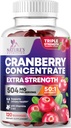 Cranberry חניכיים 50:1 קריין לחלץ - תמיכה Urinary Tract שנוצר עם 25,000 מ"ג, עוזר ניקוי והגנה, קריין ברי מסטיקמי + ויטמין C, כדורי קריין צ'ילי עבור נשים - 120 מסטיקנים