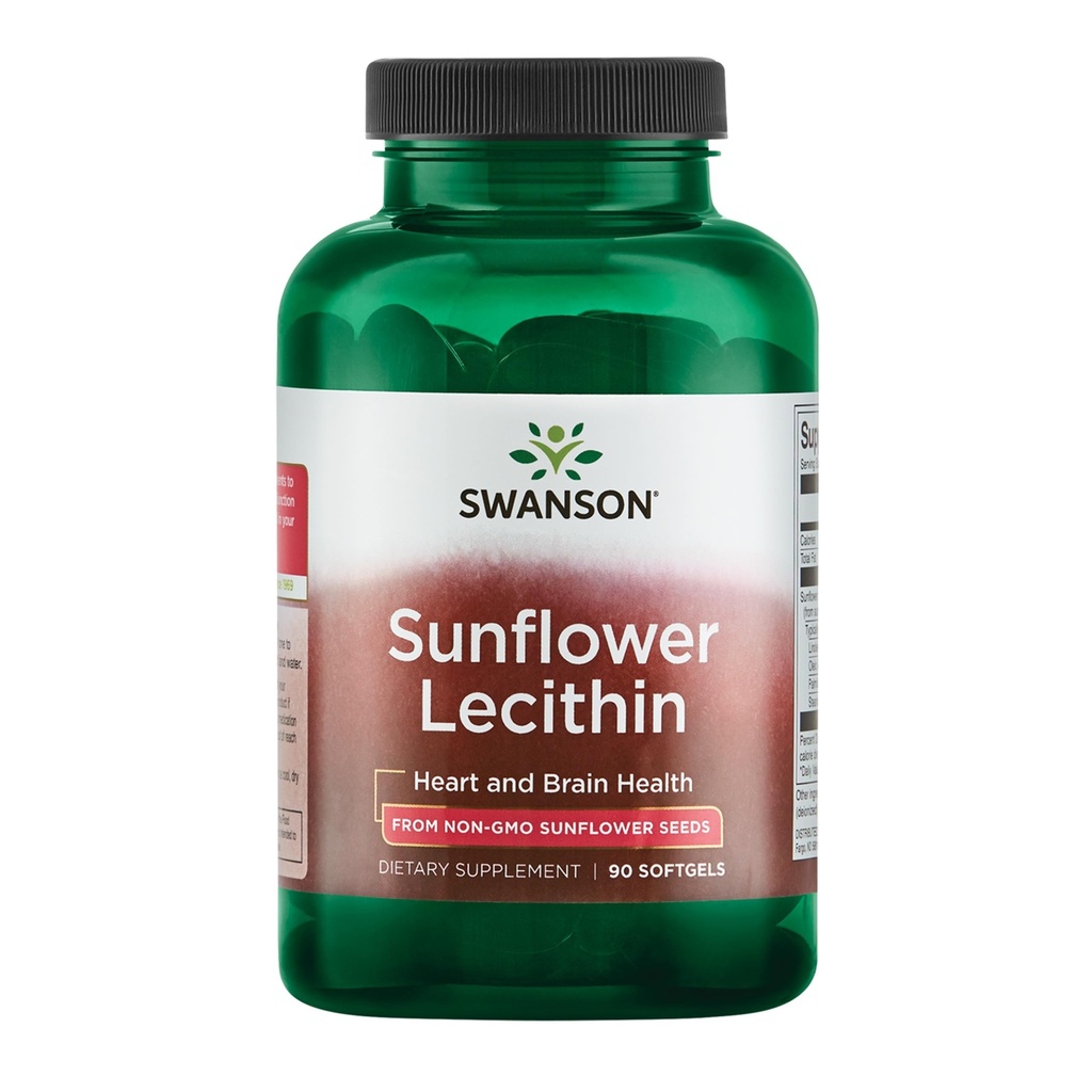 Swanson Sunflower Lecithin - תוסף צמחי לקידום תפקוד המוח בריא - פורמולה טבעית תומכת בבריאות הלב & בריאות Lipid Balance - (90 Softgels, 1200mg כל אחד)