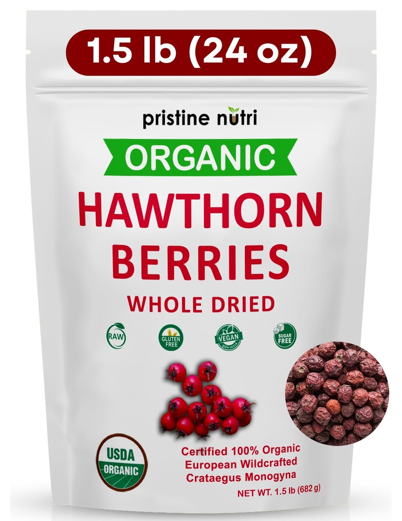 1.5 lbs (24 oz) 100% הותורן האורגני Berries Dried Bulk | לעשות הות'ורן ברי | European Wild Built Berries | Make Wellness Tea for Heart Support, Blood Stress and Stress Relief (חבילה עשויה להשתנות)