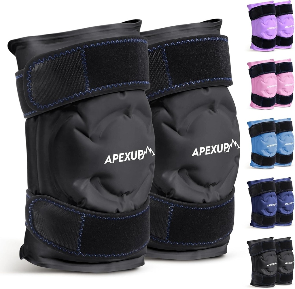 APEXUP Ice Pack for Knee Pain Relief, ראפ גדול לאחר ניתוח, גמיש גל קר Pack for Injuries, Pain Relief for Back, Shoulder, Elbow, Ankle and Leg (Black, XXL, 2PK)