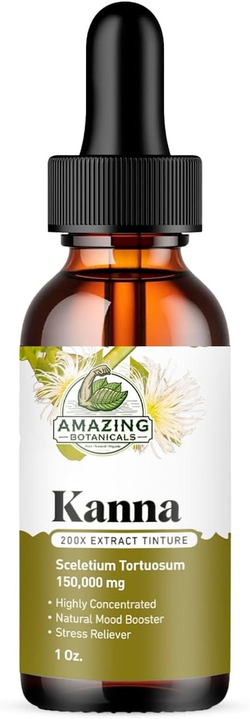 בוטנים מדהימים Sceletium Tortuosum Kanna לחלץ Tincture 200x Menstrum - תוספת נוזלי - 30 מ"ל (1oz)