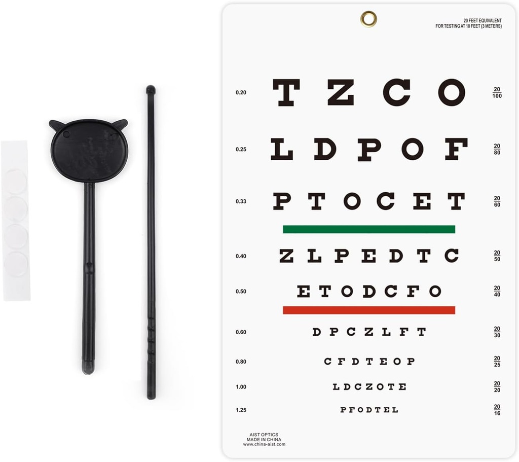 עין טבלה Snellen Eye ChartSnellen 10feet Charts for Eye Tests Eye with Fixing Sticker 9 X 14 אינץ' with Eye occluder and Pointer 4 Fixation Patches