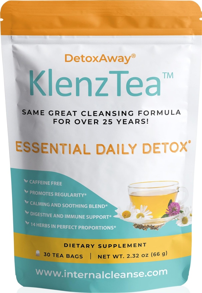 KlenzTeaTM - DetoxAway שלך Liver, Lymph, קולון והכליה עם 14 רכיבים נבחרים בקפידה. (30 שקיות תה)