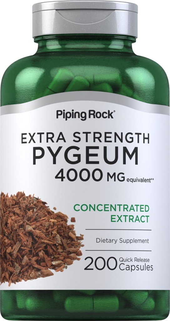 Piping Rock Pygeum תוסף 4000 מ"ג | 200 קפסולות | עבור גברים ונשים | Pygeum Africanum Bark Extract