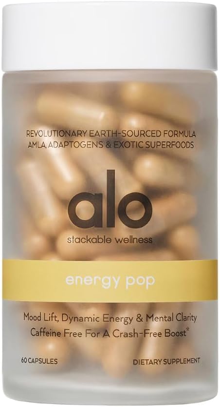 Alo Yoga Energy Pop - Caffeine-Free Energy Boost with Riboflavin, Niacin & ENXTRA | Enhances Focus, Mood & Productivity (60 קפסולות)